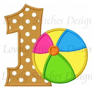 Beach ball number 1 Applique Machine Embroidery Design NO:0335