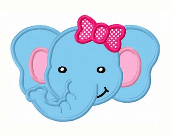 Girl Elephant Face Applique Machine Embroidery Design NO:0046