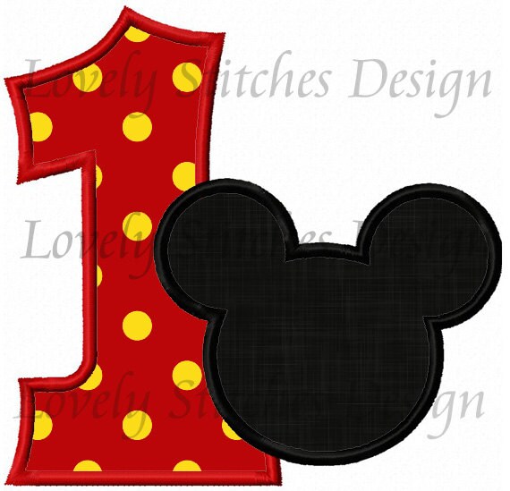 mickey mouse number 1 applique machine embroidery design etsy