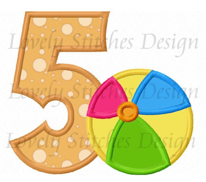 Beach ball number 5 Applique Machine Embroidery Design NO0343 Etsy