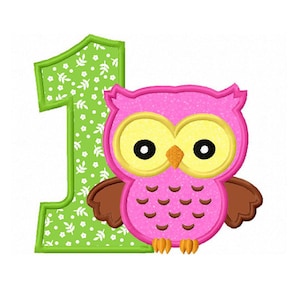 Haft sowy, Aplikacja z numerem sowy, Aplikacja na pierwsze urodziny, Aplikacja sowy, Wzór do haftu maszynowego nr 0193