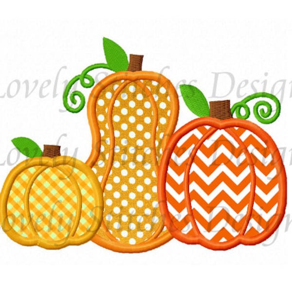 Thanksgiving Three Pumpkins Applique Machine Embroidery Design NO:0211