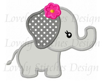 Cute Animal Girl Elephant Applique Machine Embroidery Design NO:0540