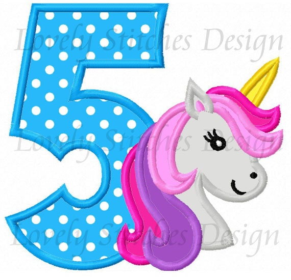 Unicorn Number 5 Applique Machine Embroidery Design NO:0648 | Etsy