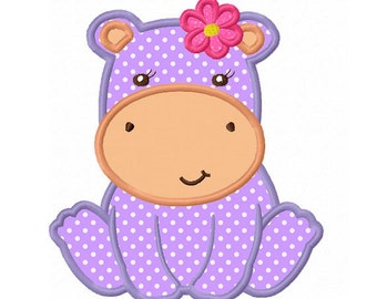 Girl Hippo Baby Applique Machine Embroidery Design NO:0158