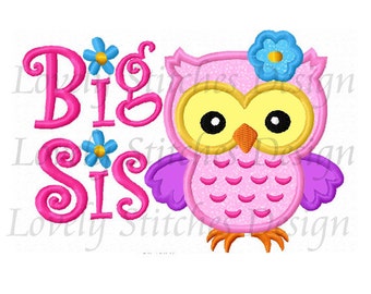 Big Sister Embroidery,Owl Applique,Machine Embroidery Design NO:0215