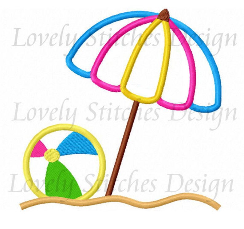 Summer Beach Umbrella Applique Machine Embroidery Design Etsy