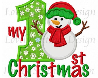 My 1st Christmas With Snowman Applique Machine Embroidery Design NO:0658