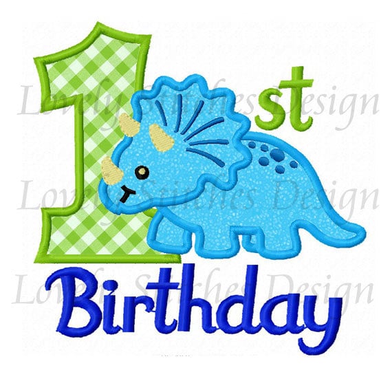 1st Birthday Cartoon Dinosaur Embroidery 1st Birthday Cartoon Dinosaur Embroidery