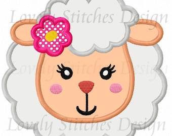 Girl Sheep Face Applique Machine Embroidery Design NO:0289