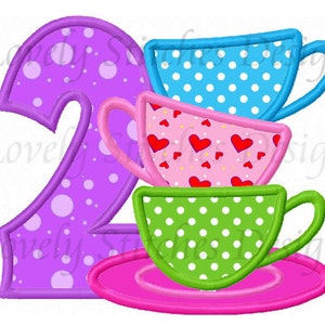 Tea Cups Number 2 Applique Machine Embroidery Design NO:0518