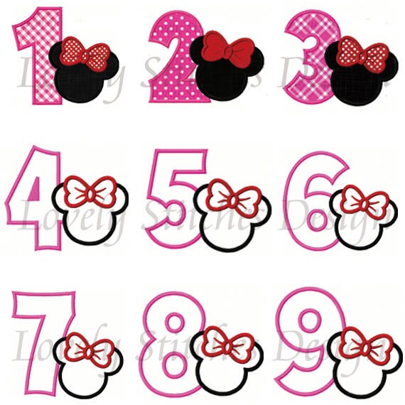 minnie mouse number 1 9 applique machine embroidery design etsy