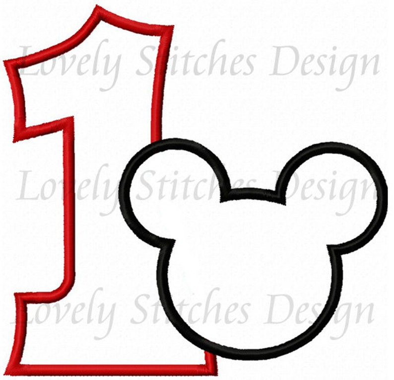 mickey mouse number 1 applique machine embroidery design etsy