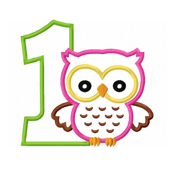 Owl Number 1/ First Birthday Applique Machine Embroidery | Etsy