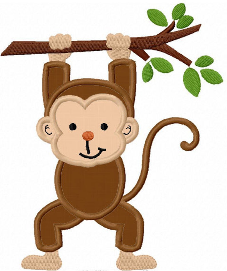 Monkey With Branch Applique Machine Embroidery Design NO0023 Etsy