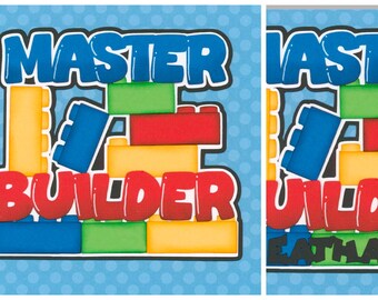 Lego MASTER BUILDER Title! Can choose to personalize if wanted. Scrapbook embellishment. Handmade die cut. Paper piecing.