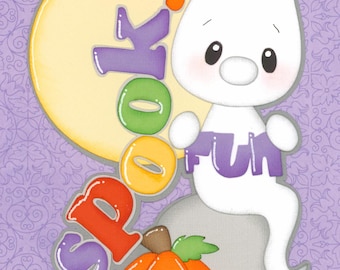 SPOOKY FUN HALLOWEEN ghost. Scrapbook embellishment. Handmade die cut. Paper piecing.