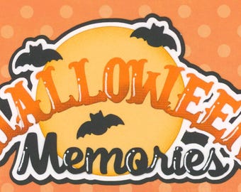 ORANGE HALLOWEEN MEMORIES Title. Moon and bats Scrapbook embellishment. Handmade die cut. Paper piecing.