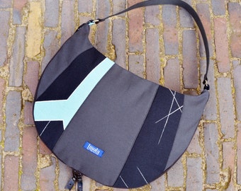 Astratto borsa semplice increasable grossa borsa tracolla tela vera vera pelle nero cinturino elegante tutti i giorni della borsa OOAK