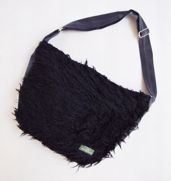 Bike crossbody bag bike messenger bag black fur fake fur faux fur puli roller skate bag diaper bag shoulder bag