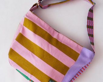 Colorful crossbody bag bike messenger bag pink green yellow geometric print