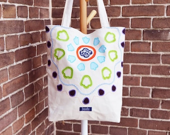 刺繍入りモロッコ風大型トートバッグ - シックでカラフルな