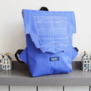 Mochila azul violáceo, mochila hipster, mochila para ciclismo, mochila pequeña para uso diario, mochila mini Zurichtoren, geométrica, simple, minimalista