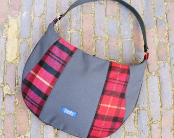 Plaid purse simple expandable large purse handbag shoulder bag canvas bag country cottage chic western style everyday purse tartan red