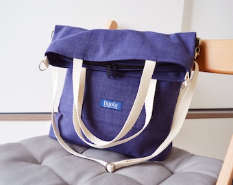 Grote vouw over doek tote tas boodschappentas casual vouw over tote vegan schooltas blauw-beige boek laptoptas variabele indigo crossbody messenger