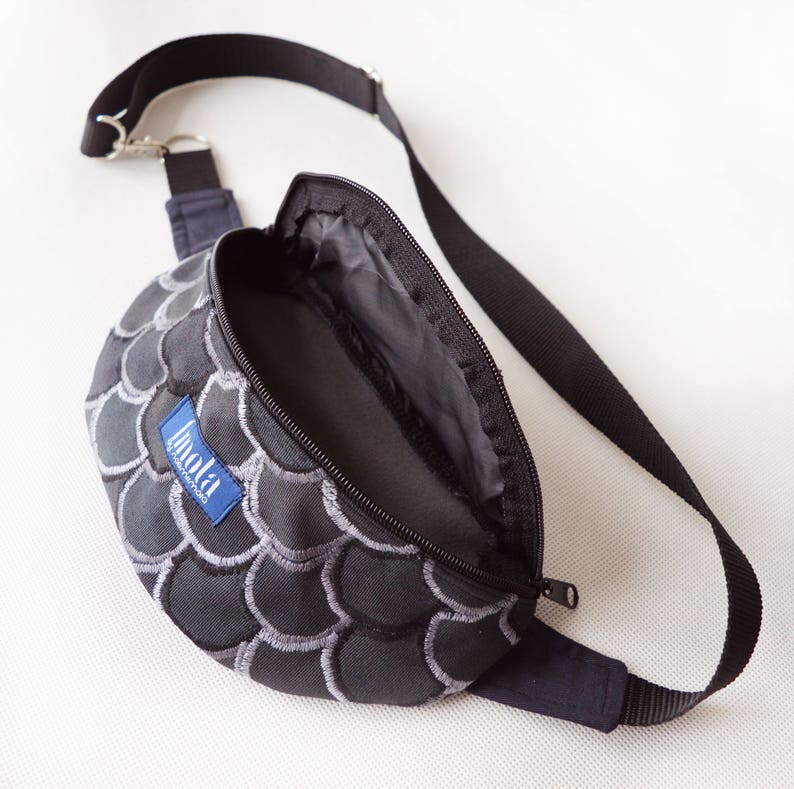 Grey fanny pack hip bag hip pouch belt bag flakes fishscale bum bag festival bag hands free bag party bag gray fanny pack applique OOAK