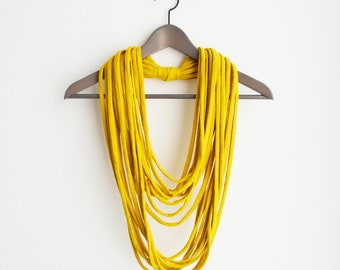 Bright yellow necklace neck ornament loop scarf infinity scarf round scarf OOAK boho hippie happy scarf