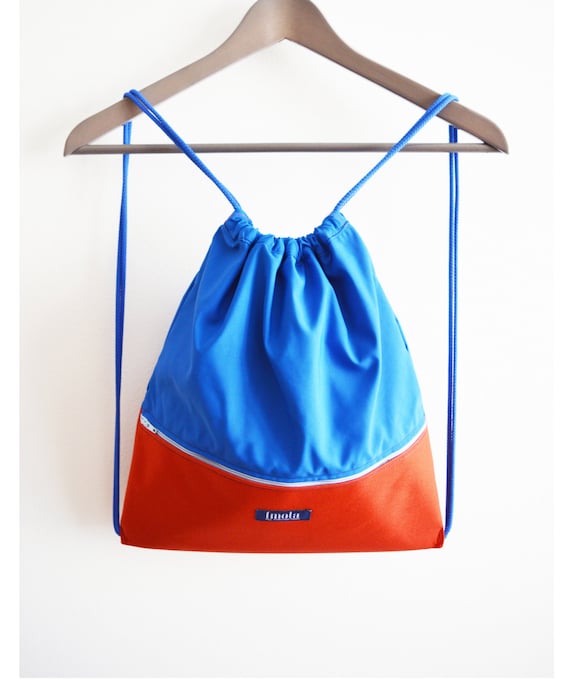 Summer gym bag backpack beach bag festival bag water resistant waterproof color block blue orange hipster colorful happy minimalist backpack