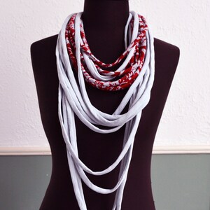 SALE Grey red necklace neck ornament loop scarf infinity scarf round scarf burgundy light blue playful