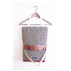 Grand sac fourre-tout en toile dépliable sac fourre-tout décontracté cartable végétalien marron motif labyrinthe grec cartable chic pour femme