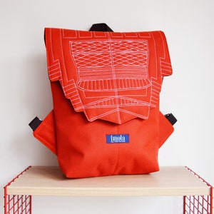 Backpack orange hipster backpack rucksack cycling bag waterproof small mini backpack Zurichtoren geometric simple minimalist backpack brick image 1