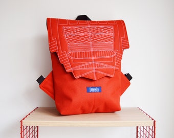 Backpack orange hipster backpack rucksack cycling bag waterproof small mini backpack Zurichtoren geometric simple minimalist backpack brick