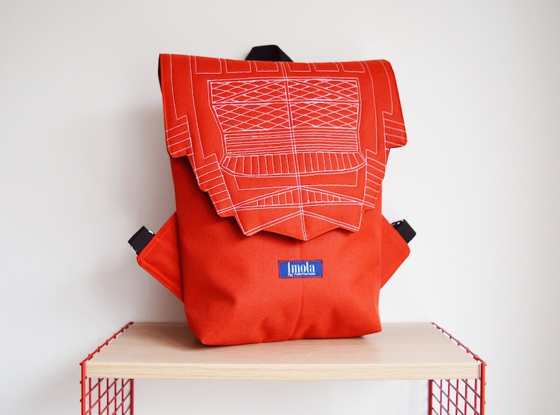 Backpack orange hipster backpack rucksack cycling bag waterproof small mini backpack Zurichtoren geometric simple minimalist backpack brick image 1