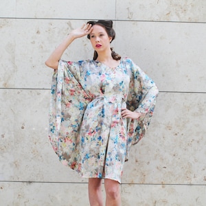 Flower floral silk caftan kaftan summer dress flowy dress with beaded neckline classy