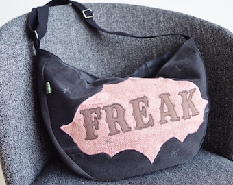 Black crossbody bag messenger bag freak medium vegan bag OOAK vegan fashion mystic magical old school tattoo celestial bag circus style