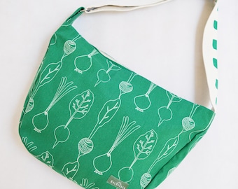 Radish green beige crossbody bag bike messenger bag with carrot print