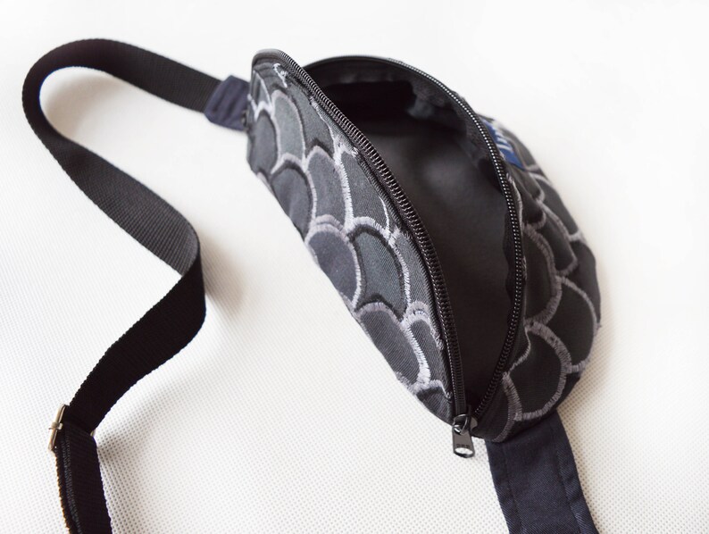 Grey fanny pack hip bag hip pouch belt bag flakes fishscale bum bag festival bag hands free bag party bag gray fanny pack applique OOAK