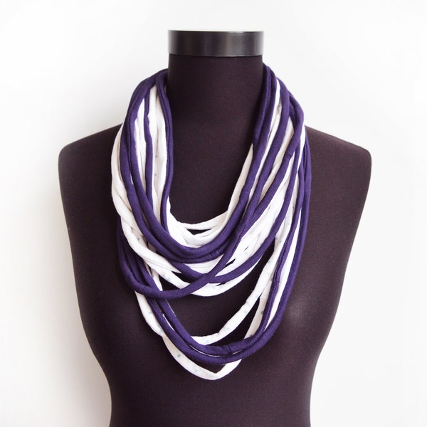 SALE! White purple necklace neck ornament loop scarf infinity scarf round scarf plum OOAK violet