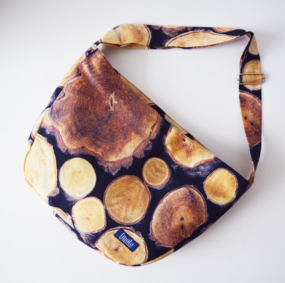 Bike messenger bag with natural wood pattern woodland nature crossbody bag shoulder bag diaper bag roller skate bag