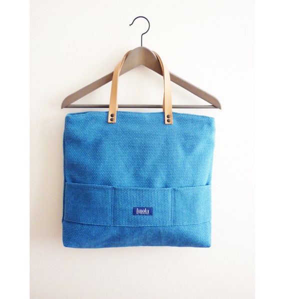 Large Blue Canvas Tote Bag Ping Casual School - Blue Canvas Tote Leather Straps Large Blue Canvas Tote Bag Ping Casual School - Blue Canvas Tote Leather Straps