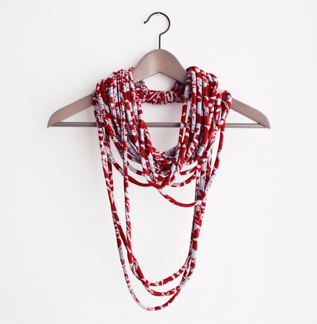 Grey Red Necklace Neck Ornament Loop Scarf Infinity Scarf Etsy