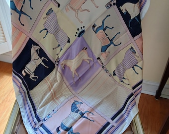 Vintage Scarf with a Horse Motif / Horse Lovers' Style