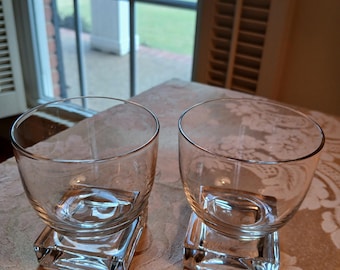 Pair of MCM Clear Glass Brandy Snifters / Square Bottoms