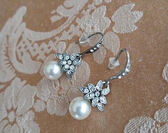 Pearl & Rhinestone Drop Earrings / Wedding Set