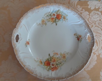 Vintage Floral Cake Plate / Very Old / No Makers Mark