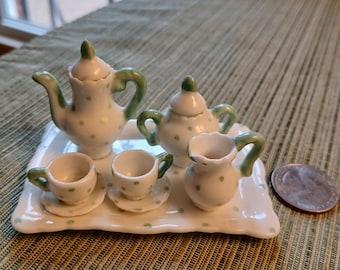 Miniature Ceramic Tea Set / Polka Dots / Unmarked
